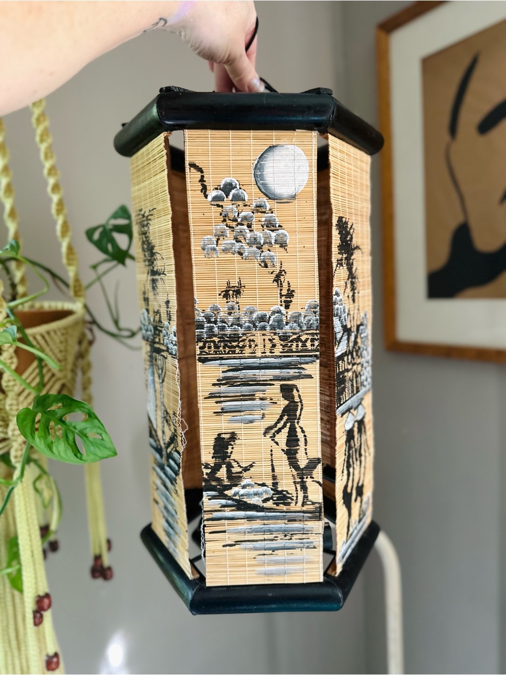 Vintage Bamboo Panel Hanging Lantern